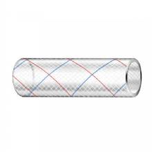TRIDENT MARINE 1 in x 50 ft Clear Reinforced PVC Hose Tubing %2D Red and Blue Tracer